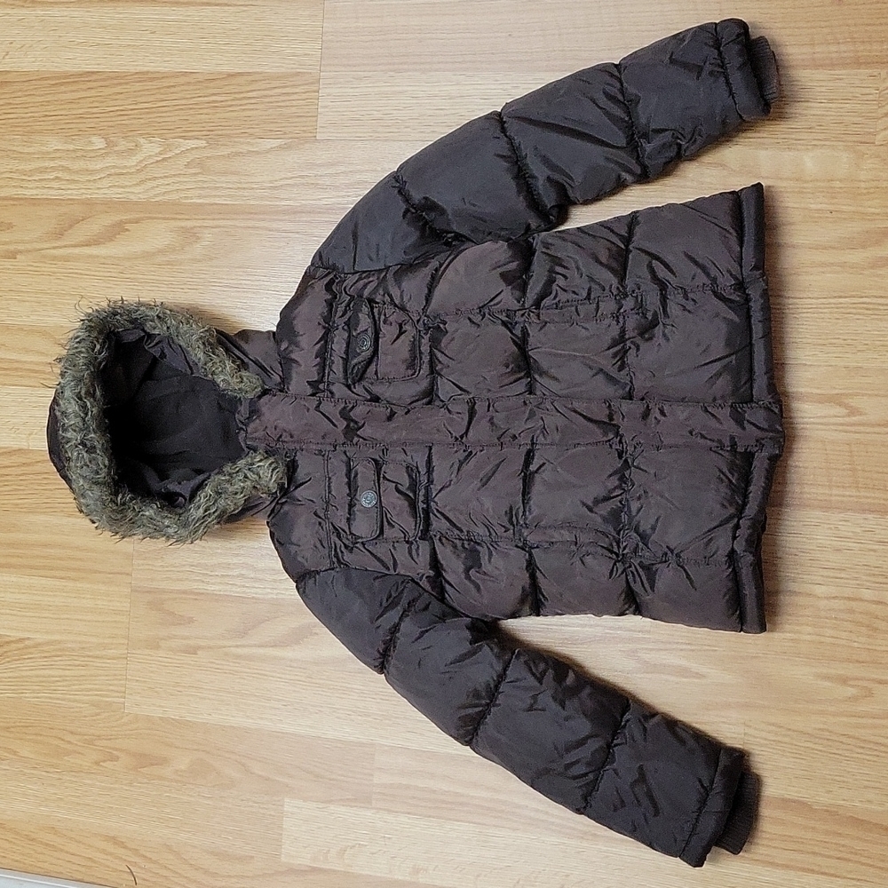 Old navy girls medium fleece puffer hooded jacket